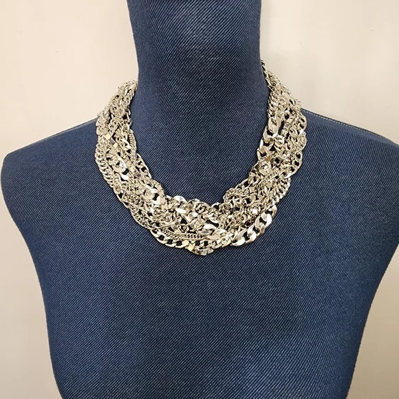 Silver Multi Chain Chunky Necklace and Earrings Set - Picture 7 of 9